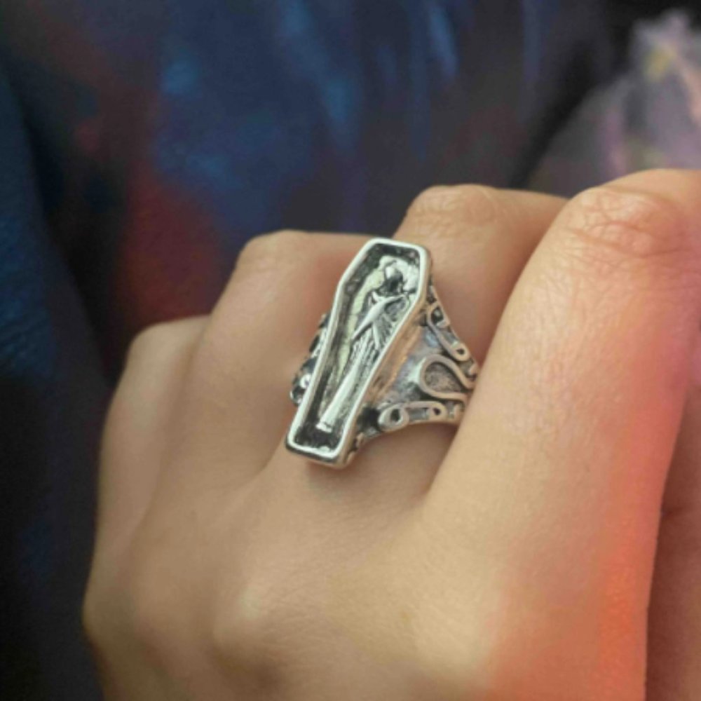 Vampire Coffin Silver Ring - Adjustable - Picture 11 of 16